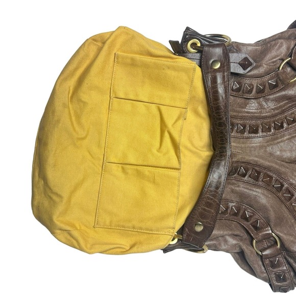 ISABELLA FIORE Women Brown Leather Gold hardware studded Boho shoulder bag Purs - Picture 5 of 8